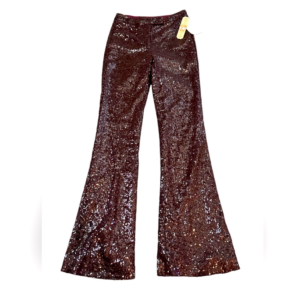 Gianni Bini Junior’s Sequined Flare Pant Wine Purple Club Pants.
